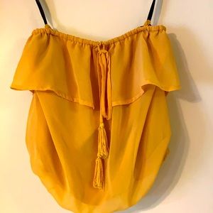 BEBE Strapless Ruffled Cropped Top